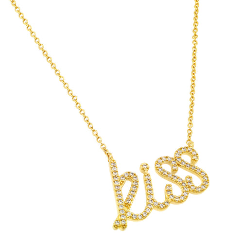 .925 Sterling Silver Rose Gold Plated KISS Pendant Necklace 18 Inches