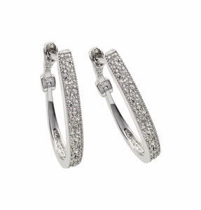 .925 Sterling Silver Rhodioum Plated Micro Pave Cubic Zirconia Inlay Stud Earring
