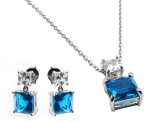 .925 Sterling Silver Rhodium Plated Square Birthstone CZ Hanging Set December - 18 Inch