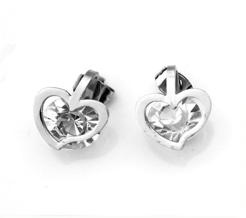 Stainless Steel Heart Clear Cubic Zirconia Stud Earring