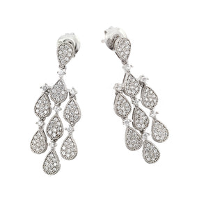 .925 Sterling Silver Rhodium Plated  Filigree Cubic Zirconia Chandelier Dangling Stud Earring