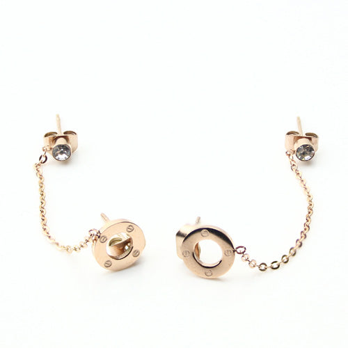 Stainless Steel Rose Gold Chain Double Stud Earring