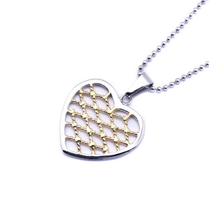 Stainless Steel Two Tone Weave Heart Pendant