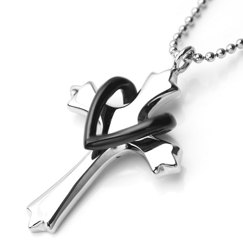 Stainless Steel Black Rhodium Plated Cover Piece Cross Pendant Necklace