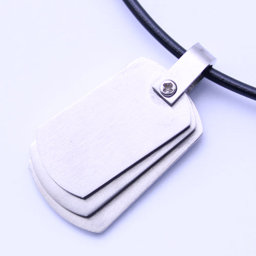 Stainless Steel Triple Dog Tag Black Cord Pendant Necklace