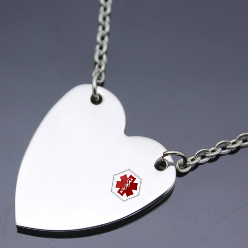 Stainless Steel Brushed Heart Medical ID Charm Pendant