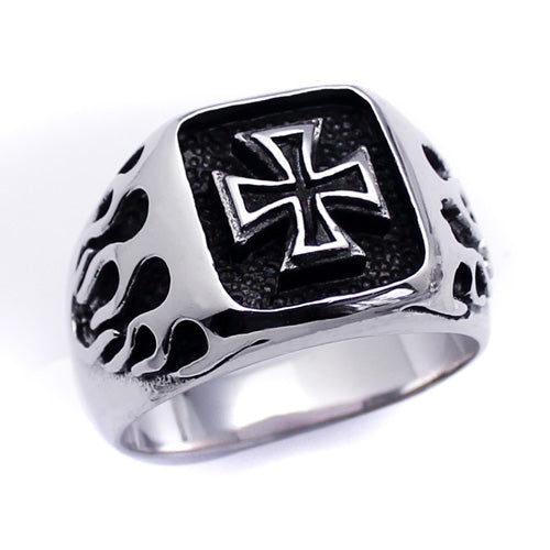 Men's Stainless Steel Cross Center Fire Sides Ring