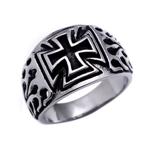 Men's Stainless Steel Cross Flame Sides Ring
