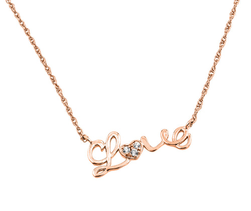 .925 Sterling Silver Rose Gold Plated Clear Cubic Zirconia Love Pendant Necklace 18 Inches