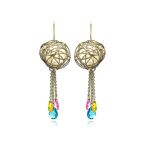 Brass Multiple Strand Multiple Color Cubic Zirconia Dangling Earring