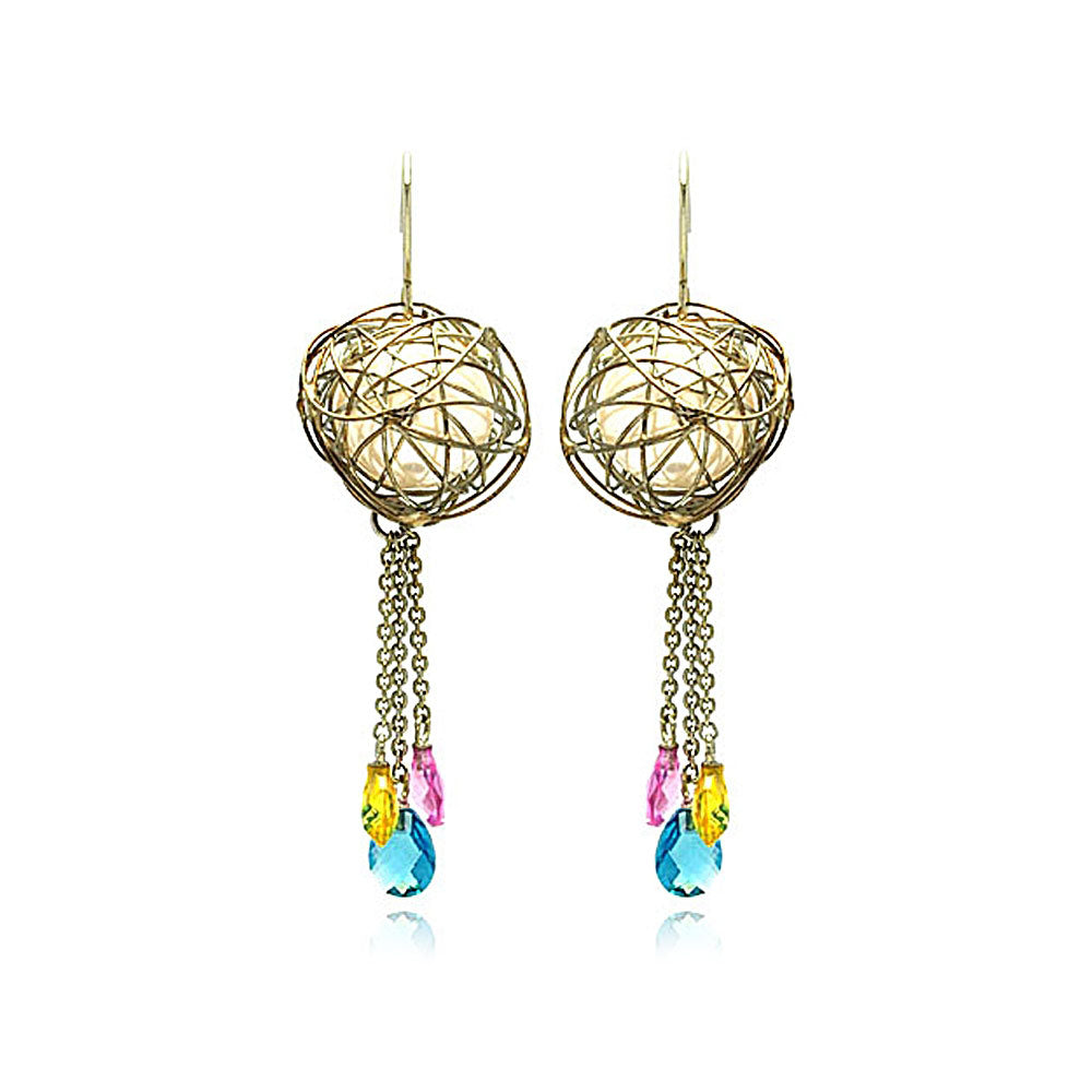 Brass Multiple Strand Multiple Color Cubic Zirconia Dangling Earring