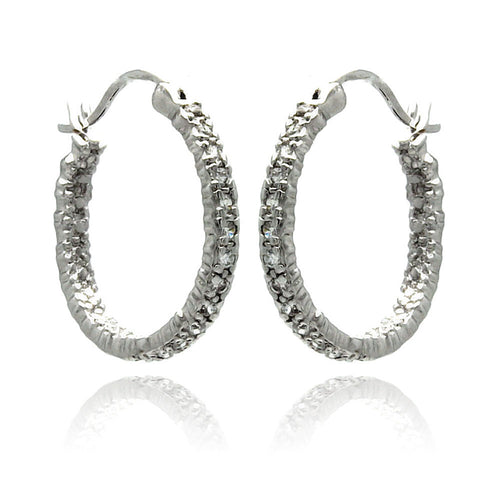 Rhodium Plated Brass Clear Cubic Zirconia  Hoop Earring