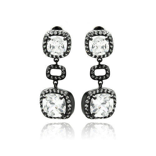 Black Rhodium Plated Brass Clear Cubic Zirconia  Dangling Earring