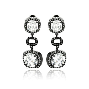 Black Rhodium Plated Brass Clear Cubic Zirconia  Dangling Earring