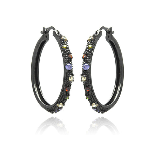 Brass Black Rhodium Multiple Color Cubic Zirconia Hoop Dangling Earring