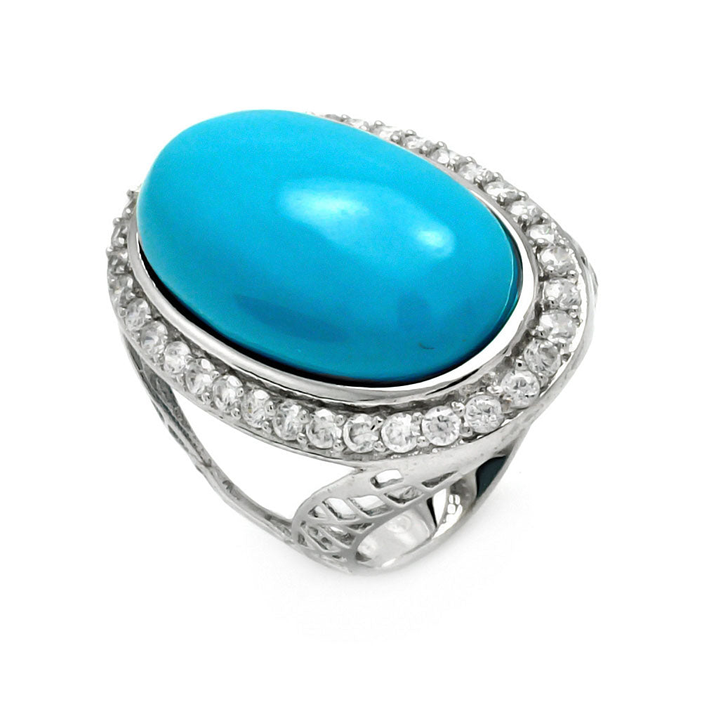 Brass Rhodium Plated Oval Shape turquoise Cubic Zirconia Stone Ring