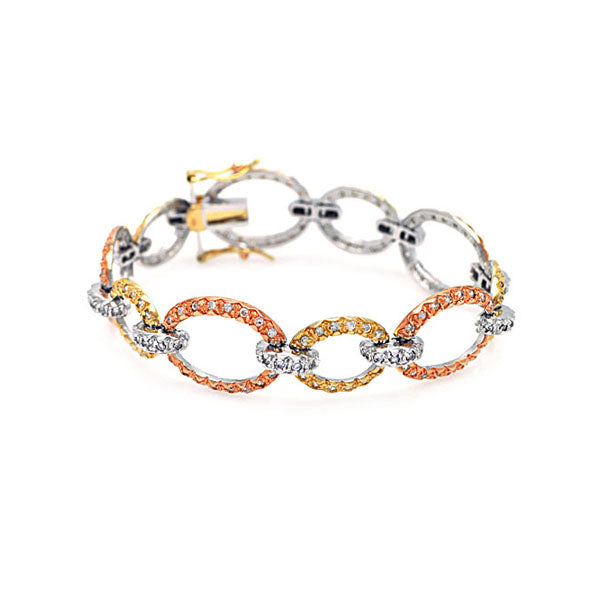 .925 Sterling Silver Rose Gold &  Gold &  Rhodium Plated Multiple Open Circle Cubic Zirconia Bracelet