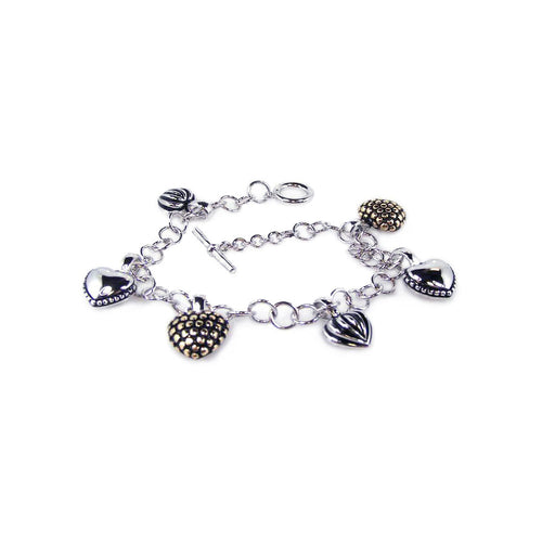 .925 Sterling Silver Rhodium Plated Multiple Four Tone Heart Cubic Zirconia  Bracelet