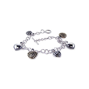.925 Sterling Silver Rhodium Plated Multiple Four Tone Heart Cubic Zirconia  Bracelet