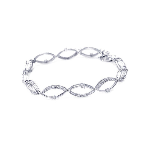 .925 Sterling Silver Rhodium Plated Multiple Open Marquise Cubic Zirconia Outline Bracelet