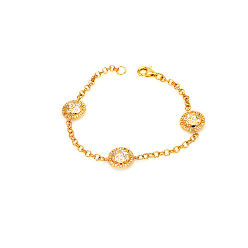925 Sterling Silver Gold Plated  Three Round Cubic Zirconia Bracelet