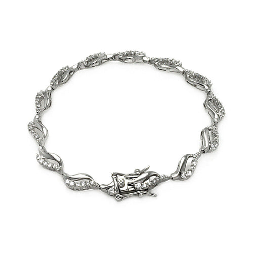 .925 Sterling Silver Rhodium Plated Open Wave Tennis Clear Cubic Zirconia Bracelet