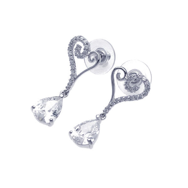 .925 Sterling Silver Rhodium Plated Open Heart Cubic Zirconia Dangling Stud Earring