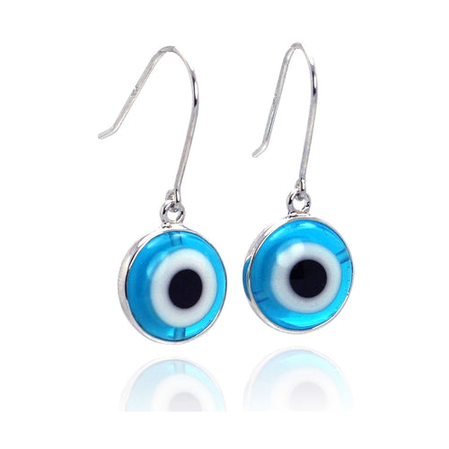 .925 Sterling Silver Rhodium Plated Round Cookie Monster Evil Eye Dangling Hook Earring