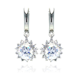 .925 Sterling Silver Rhodium Plated Sun Cubic Zirconia Dangling Earring