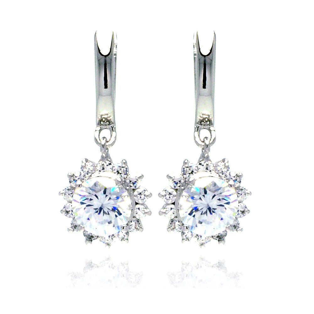 .925 Sterling Silver Rhodium Plated Sun Cubic Zirconia Dangling Earring