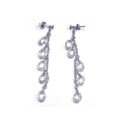 .925 Sterling Silver Rhodium Plated Oval Cubic Zirconia Wire Dangling Earring
