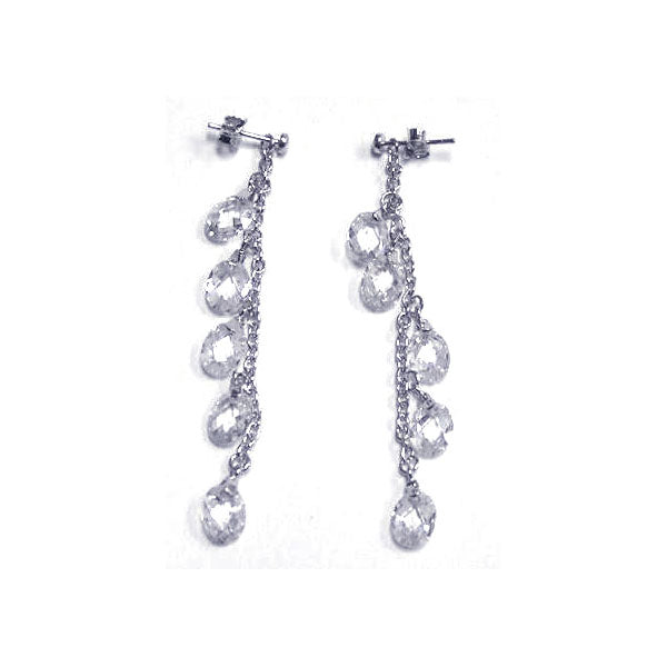 .925 Sterling Silver Rhodium Plated Oval Cubic Zirconia Wire Dangling Earring