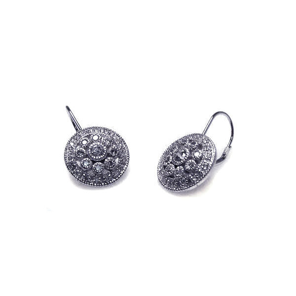 .925 Sterling Silver Rhodium Plated Round Cluster Cubic Zirconia Hook  Earring