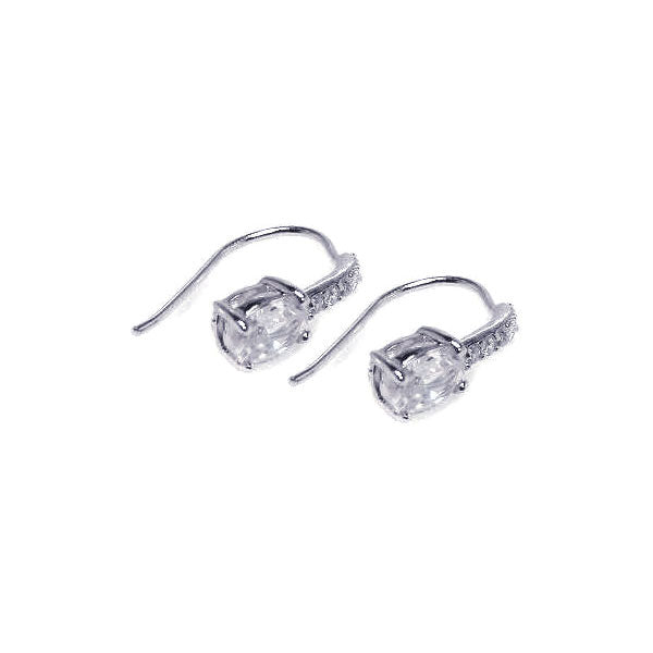 .925 Sterling Silver Rhodium Plated  Square Round Cut Cubic Zirconia Hook Earring