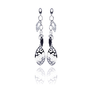 .925 Sterling Silver Rhodium Plated Black &  Clear Marquise Cubic Zirconia Flat Filigree