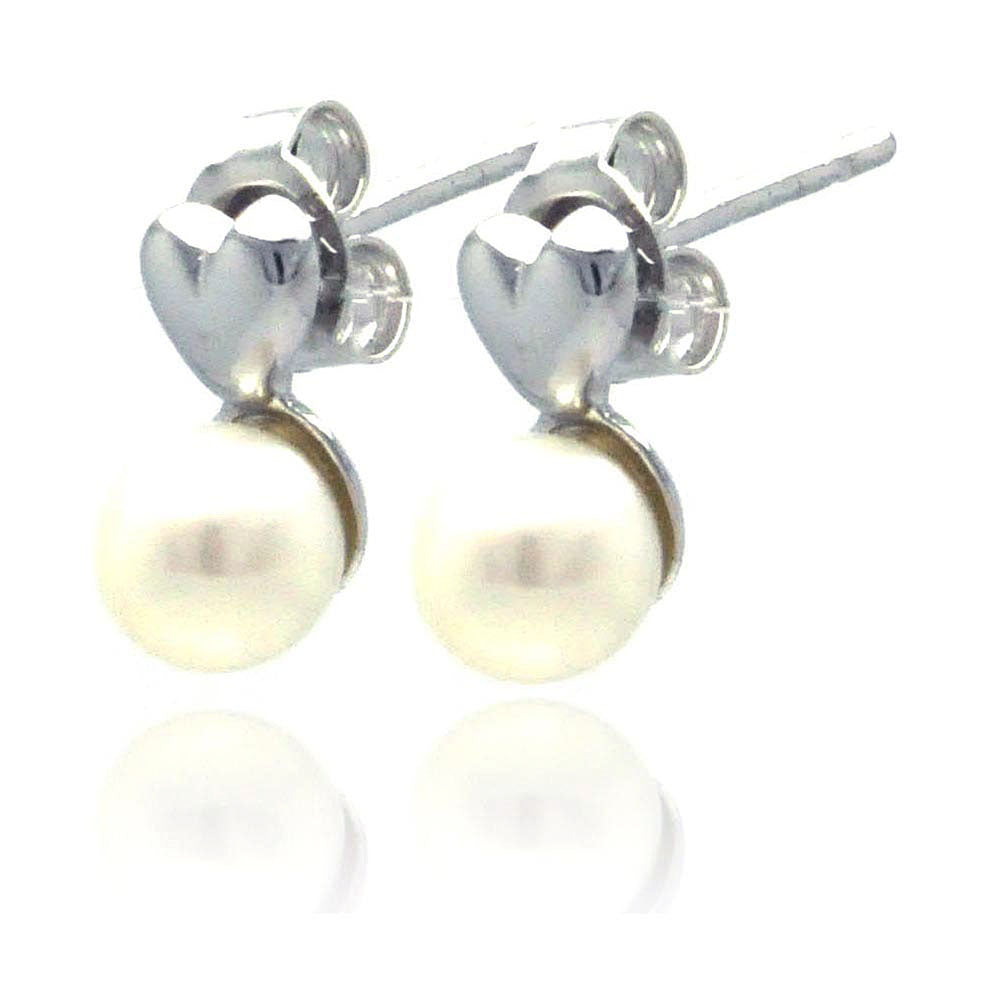 925 Sterling Silver Heart Rhodium Plated Pearl Stud Earring