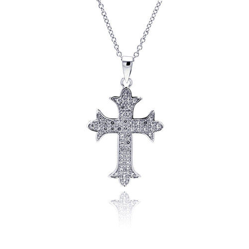 .925 Sterling Silver Rhodium Cross Cubic Zirconia Necklace 18 Inches