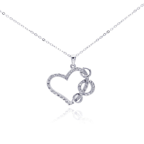 .925 Sterling Silver Rhodium Plated Open Hear Hanging Loop Cubic Zirconia Necklace 18 Inches