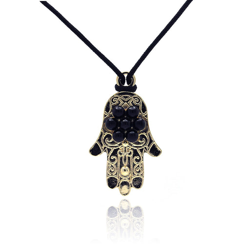 925 Sterling Silver Gold & Rhodium Plated Black Hamsa Cubic
