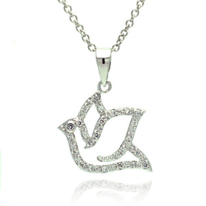 .925 Sterling Silver Rhodium Plated Open Dove Cubic Zirconia Necklace 18 Inches