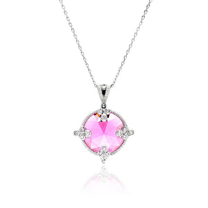 .925 Sterling Silver Rhodium Plated Pink Round Cubic Zirconia Necklace 18 Inches