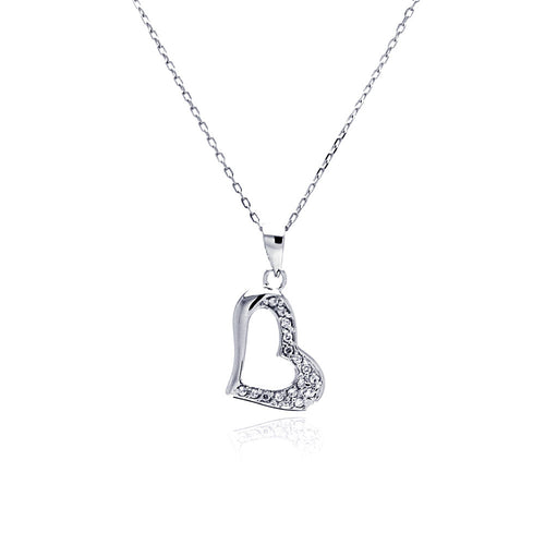 .925 Sterling Silver Rhodium Plated Open Heart Cubic Zirconia Necklace 18 Inches