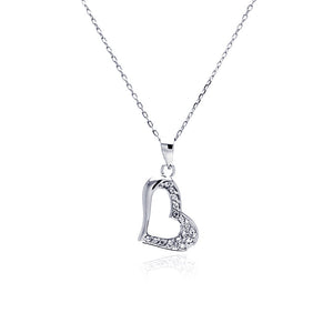 .925 Sterling Silver Rhodium Plated Open Heart Cubic Zirconia Necklace 18 Inches