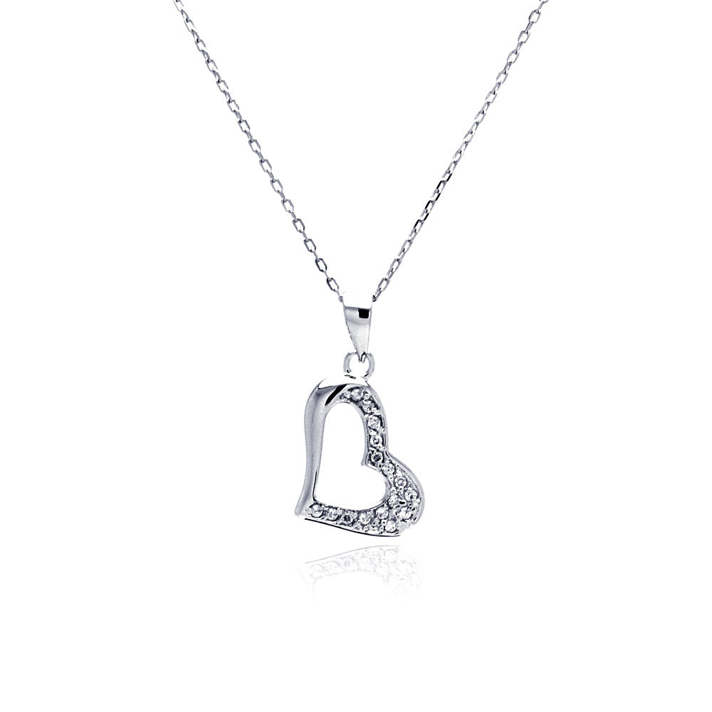.925 Sterling Silver Rhodium Plated Open Heart Cubic Zirconia Necklace 18 Inches