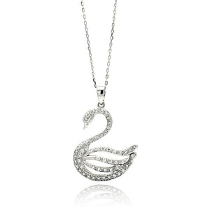 .925 Sterling Silver Rhodium Plated Open Swan Cubic Zirconia Necklace 18 Inches