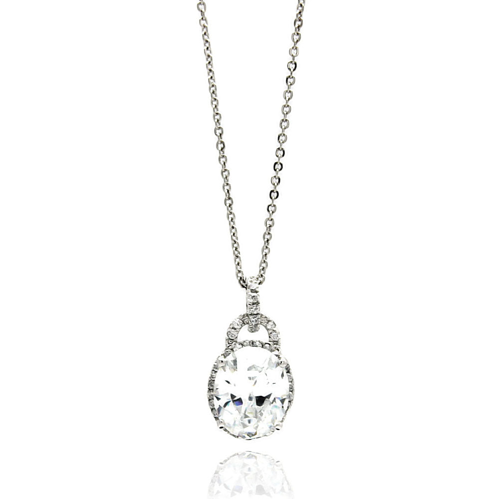.925 Sterling Silver Rhodium Plated Oval Cubic Zirconia Necklace 18 Inches