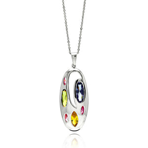 .925 Sterling Silver Rhodium Plated Oval Multicolor Cubic Zirconia Necklace 18 Inches