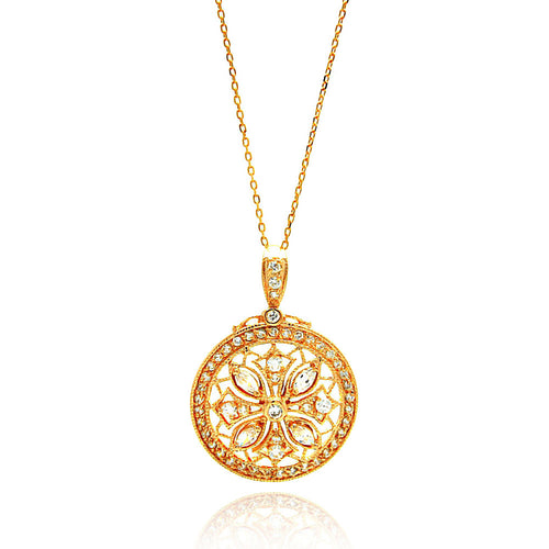 .925 Sterling Silver Rose Gold Plated Circle Flower Design Cubic Zirconia Inlay Dangling