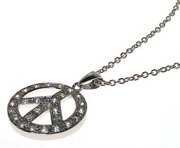 925 Sterling Silver Clear Cubic Zirconia Rhodium Plated Peace