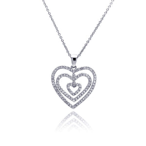 925 Sterling Silver Clear Cubic Zirconia Rhodium Plated Graduated Heart
